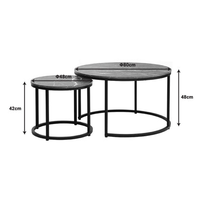 Coffee tables Severin pakoworld set 2pcs black marble-black