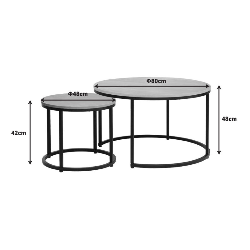 Coffee tables Severin pakoworld set 2pcs black natural-cement