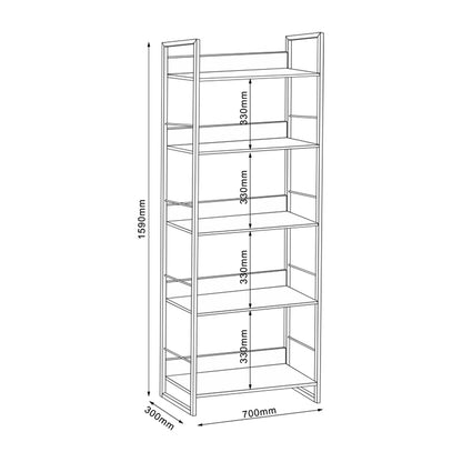 Bookcase Dorfie in natural color with black metal 70x30x159cm