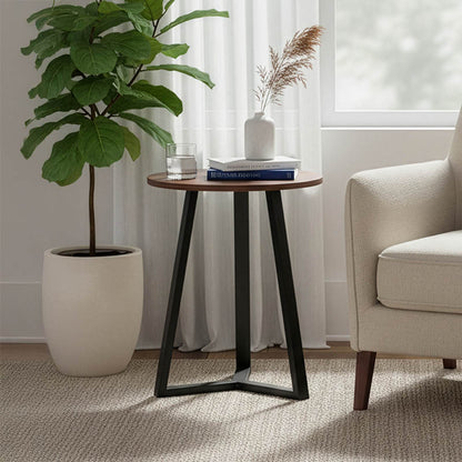 Side table Trepolo in walnut color and black metal D45x52cm