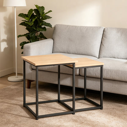 Side tables Quano set 2 pieces in natural color and black metal