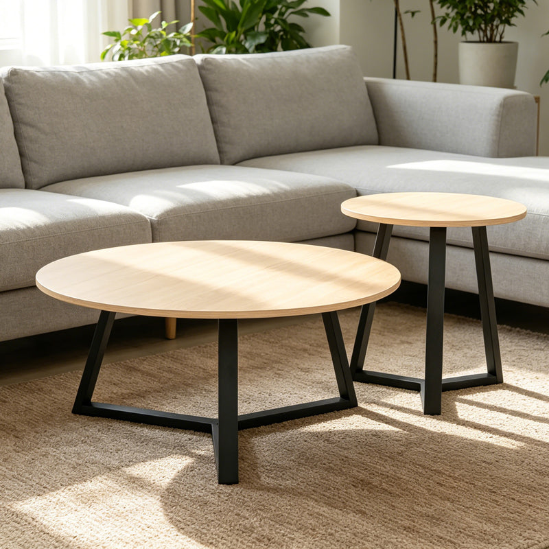 Coffee table Berton taupe with black metal D80x40cm