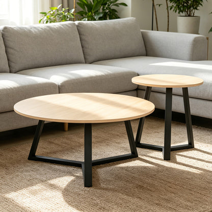 Coffee table Berton taupe with black metal D80x40cm
