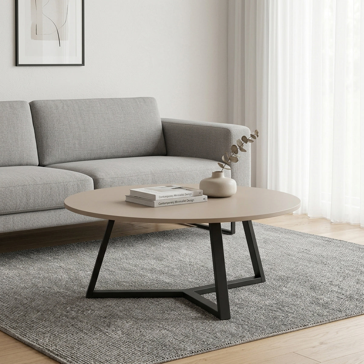 Coffee table Berton taupe with black metal D80x40cm