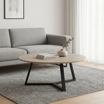 Coffee table Berton taupe with black metal D80x40cm