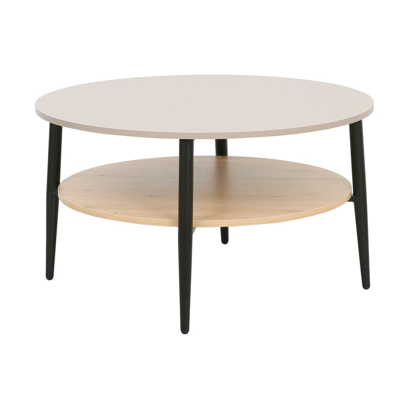 Coffee table Kody taupe with oak and black metal D80x45cm