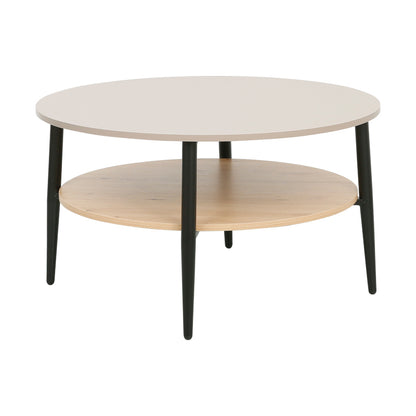 Coffee table Kody taupe with oak and black metal D80x45cm