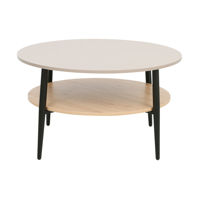 Coffee table Kody taupe with oak and black metal D80x45cm