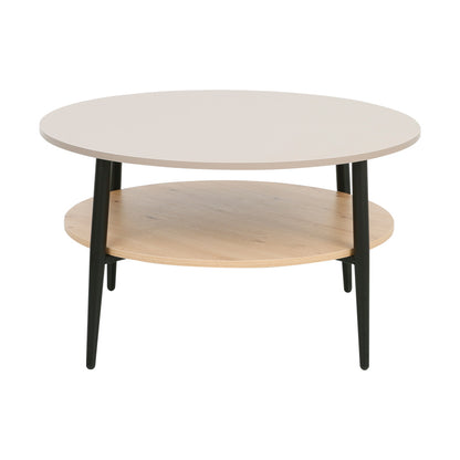 Coffee table Kody taupe with oak and black metal D80x45cm
