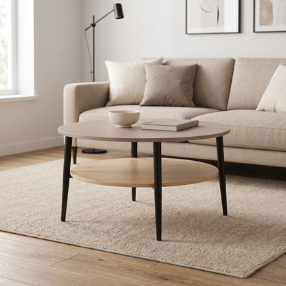 Coffee table Kody taupe with oak and black metal D80x45cm