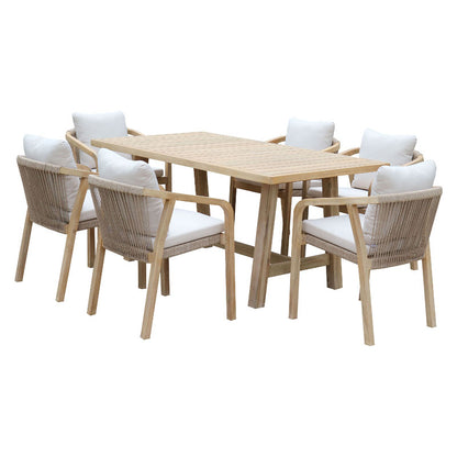 Malibu pakoworld dining table 7pcs solid acacia wood-beige fabric