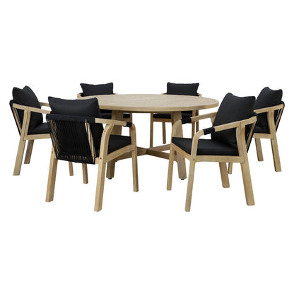 Spice pakoworld dining table 7pcs solid acacia wood-black fabric