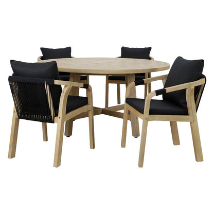 Dining table Spice pakoworld 5pcs solid acacia wood-black fabric