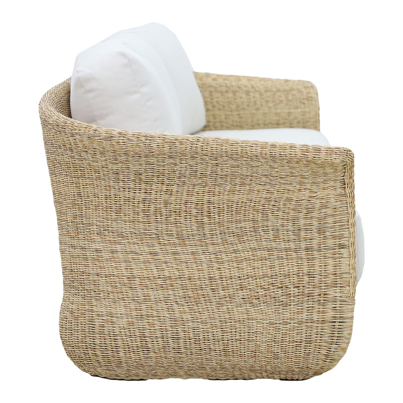 Three-seater sofa Gogi pakoworld aluminum-synthetic wicker in natural color-beige fabric 225x83x73cm