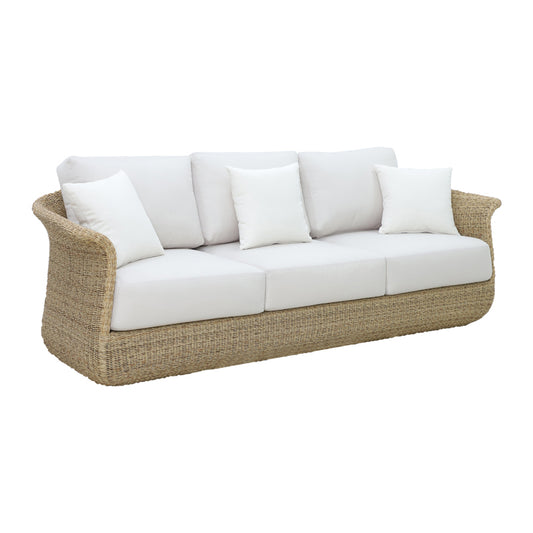 Three-seater sofa Gogi pakoworld aluminum-synthetic wicker in natural color-beige fabric 225x83x73cm