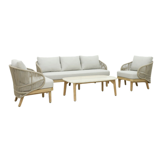 Peregine pakoworld 4pc living room set solid eucalyptus wood-beige fabric