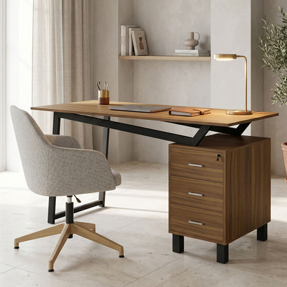 Office desk with drawers Prosper melamine walnut-black 140x60x76cm