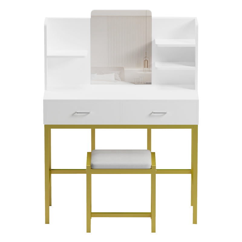 Dressing table-mirror with stool Excellence pakoworld white melamine-gold metal 90x40x120cm