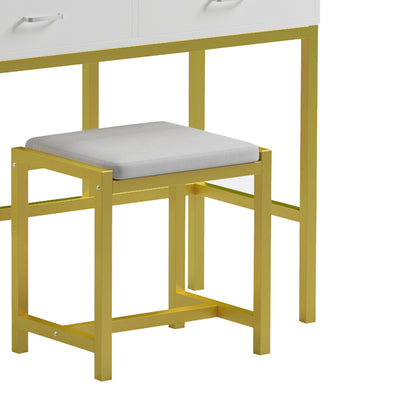 Dressing table-mirror with stool Excellence pakoworld white melamine-gold metal 90x40x120cm