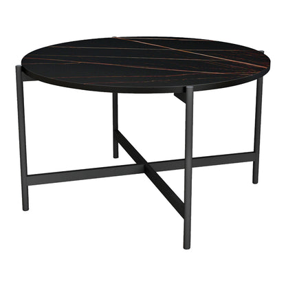 Coffee table Aisle pakoworld black marble melamine-black metal D80x45cm