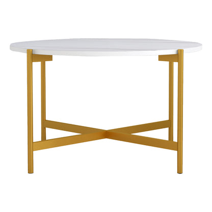 Coffee table Aisle pakoworld white marble melamine-gold metal D80x45cm