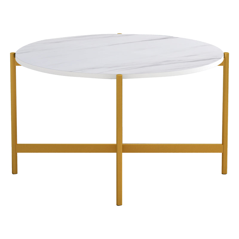 Coffee table Aisle pakoworld white marble melamine-gold metal D80x45cm