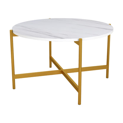 Coffee table Aisle pakoworld white marble melamine-gold metal D80x45cm