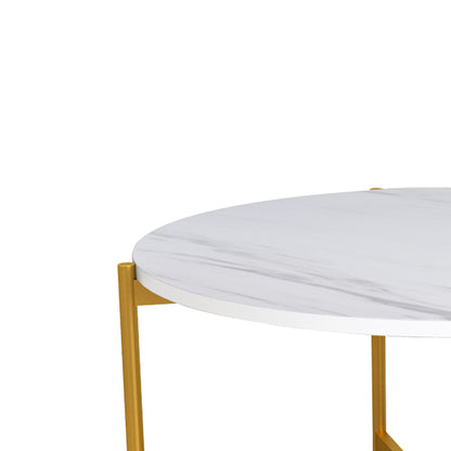 Coffee table Aisle pakoworld white marble melamine-gold metal D80x45cm