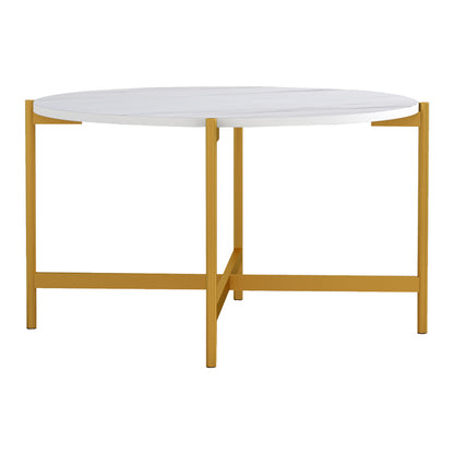 Coffee table Aisle pakoworld white marble melamine-gold metal D80x45cm