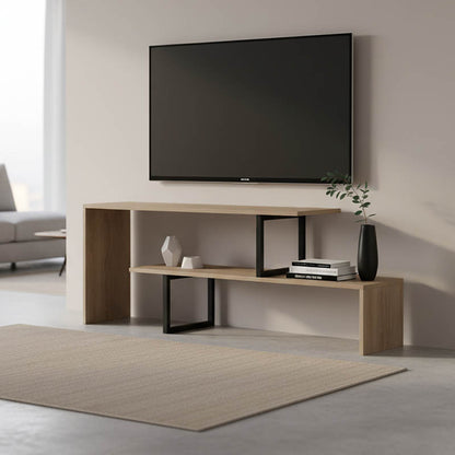 Tv stand Lilant melamine board in sonoma color and black metal leg 160x30x45cm