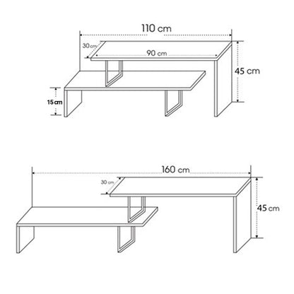 Tv stand Lilant melamine in grey color and black metal leg 160x30x45cm