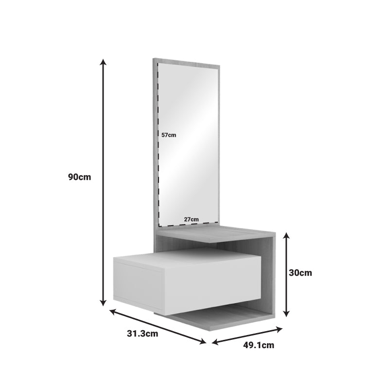 Kendi Entryway Furniture by , wall-mounted with mirror, in white-sonoma finish 49.1x31.3x90 cm.