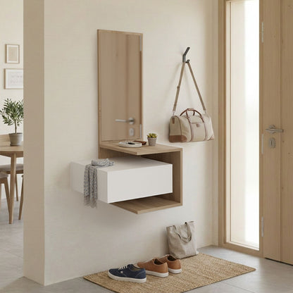 Kendi Entryway Furniture by , wall-mounted with mirror, in white-sonoma finish 49.1x31.3x90 cm.