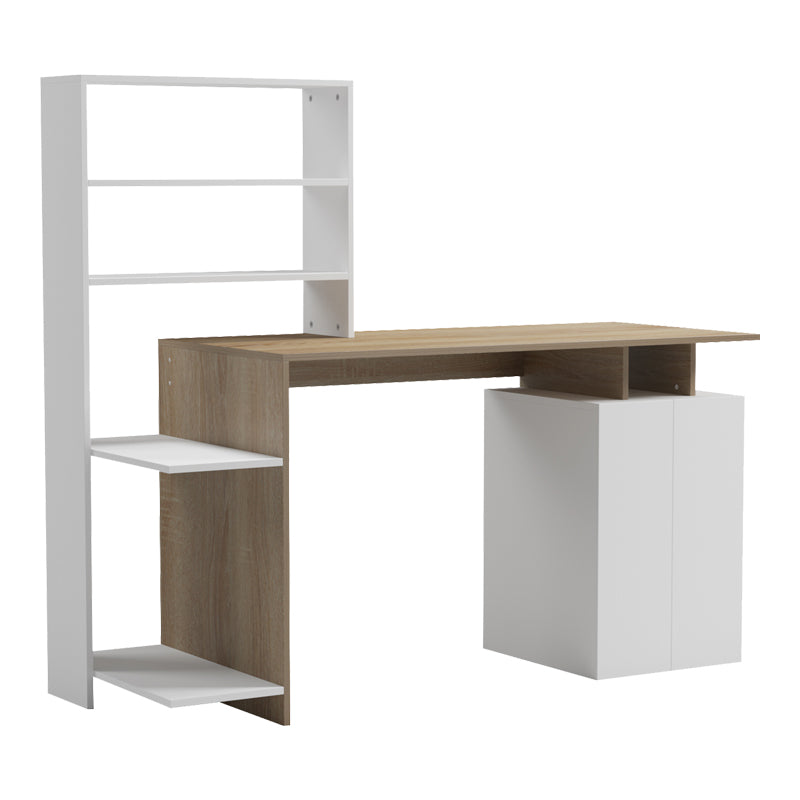 Office desk with a bookshelf and a cabinet Meza in sonoma-white color 146.3x55x128.8cm