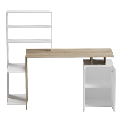 Office desk with a bookshelf and a cabinet Meza in sonoma-white color 146.3x55x128.8cm