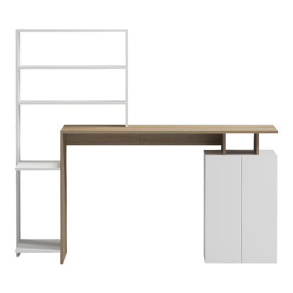 Office desk with a bookshelf and a cabinet Meza in sonoma-white color 146.3x55x128.8cm