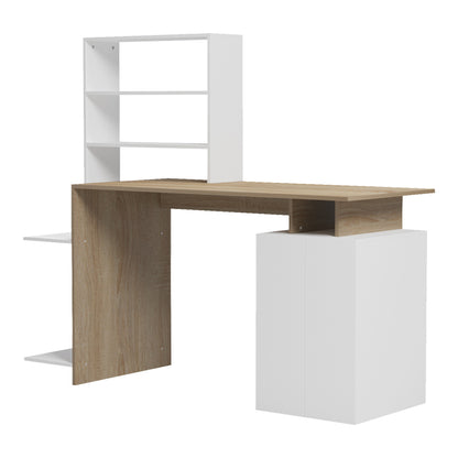 Office desk with a bookshelf and a cabinet Meza in sonoma-white color 146.3x55x128.8cm