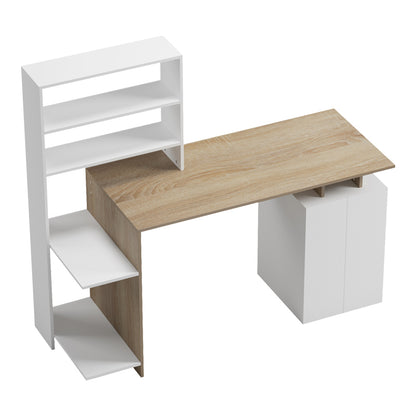 Office desk with a bookshelf and a cabinet Meza in sonoma-white color 146.3x55x128.8cm