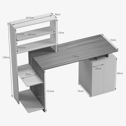 Office desk with a bookshelf and a cabinet Meza in sonoma-white color 146.3x55x128.8cm