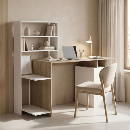 Office desk with a bookshelf and a cabinet Meza in sonoma-white color 146.3x55x128.8cm