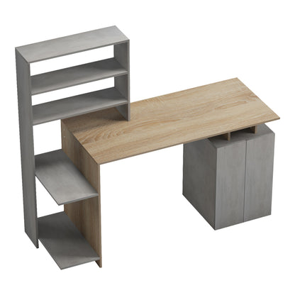 Ofiice desk with a bookshelf and a cabinet Meza pakoworld in sonoma-grey cement color 146.3x55x128.8cm