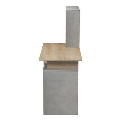 Ofiice desk with a bookshelf and a cabinet Meza pakoworld in sonoma-grey cement color 146.3x55x128.8cm