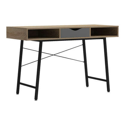 Office desk Komo in sonoma-grey color with black metallic legs 120x48x76cm