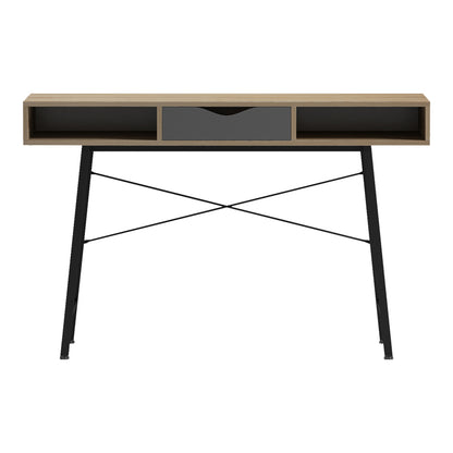 Office desk Komo in sonoma-grey color with black metallic legs 120x48x76cm