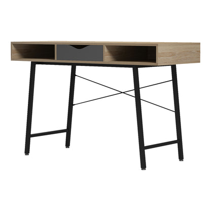 Office desk Komo in sonoma-grey color with black metallic legs 120x48x76cm
