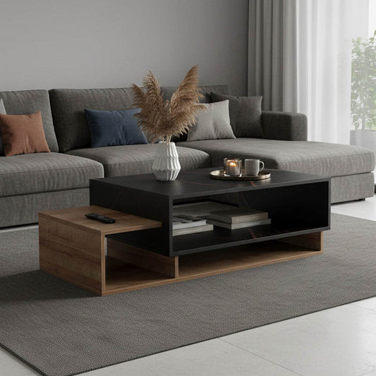 Dekost coffee table in oak-black marble shade 105x50x35cm