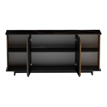 Zafore pakoworld sideboard in walnut color with black marble 180x45x80cm