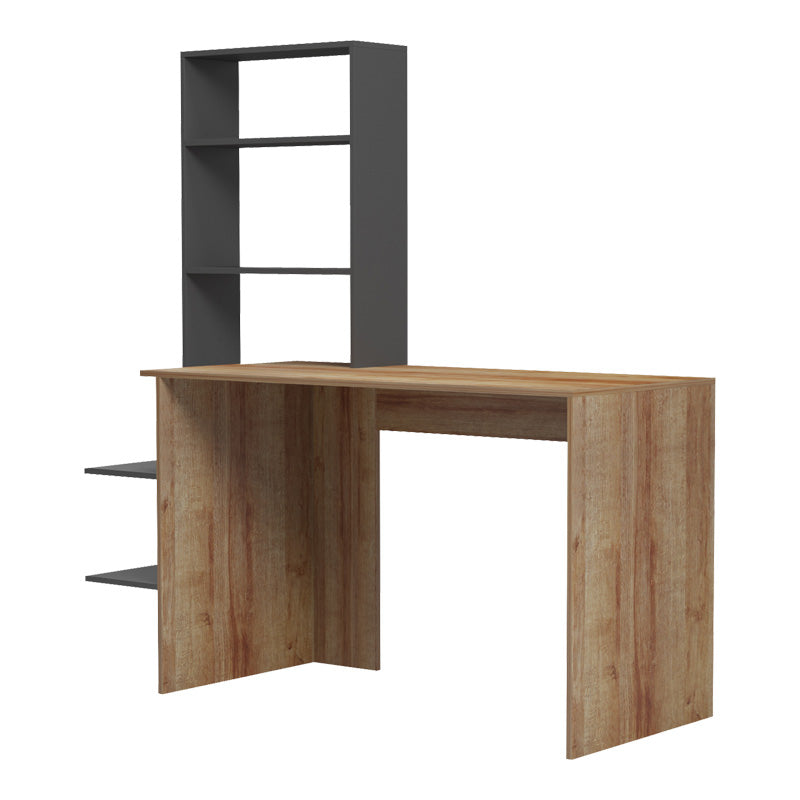 Bivoro work desk with shelf in oak-gray shade 140χ55x150cm