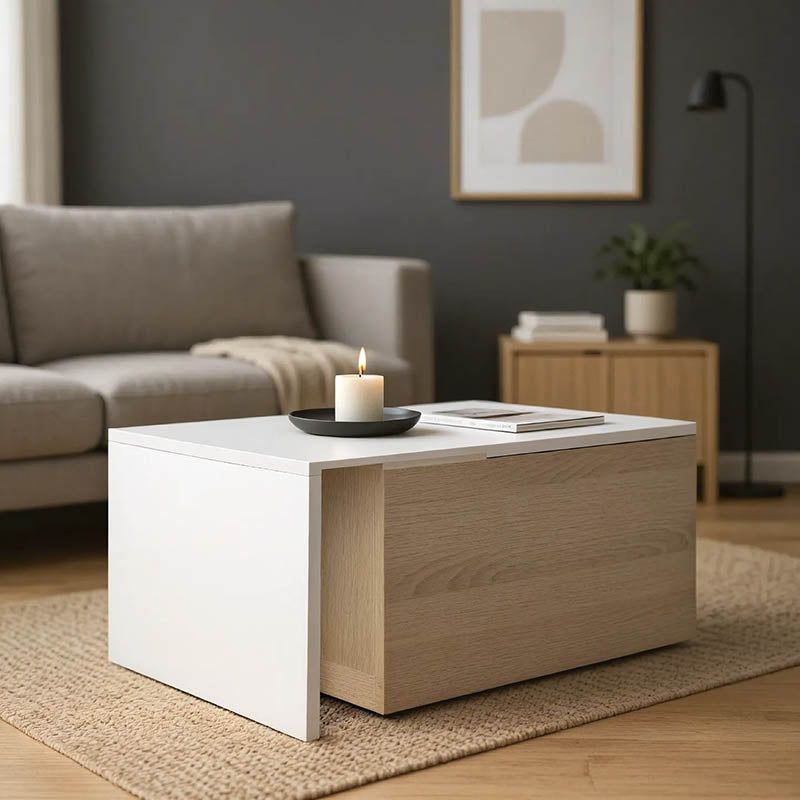 Extera extendable coffee table in white-sonoma shade 100-160x50x45cm