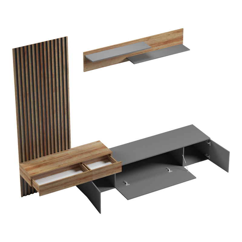 Litende living room set in anthracite-oak shade 249.4x42.2x199.5cm